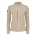 Chaqueta deportiva Endless MX Lithe color beige con cuello alto, cremallera frontal y tejido elástico transpirable.