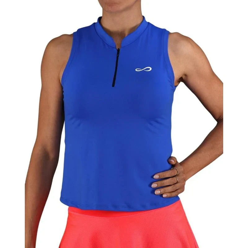 Polo deportivo Endless MX Glam color azul real sin mangas con cremallera invisible y tejido elástico transpirable.