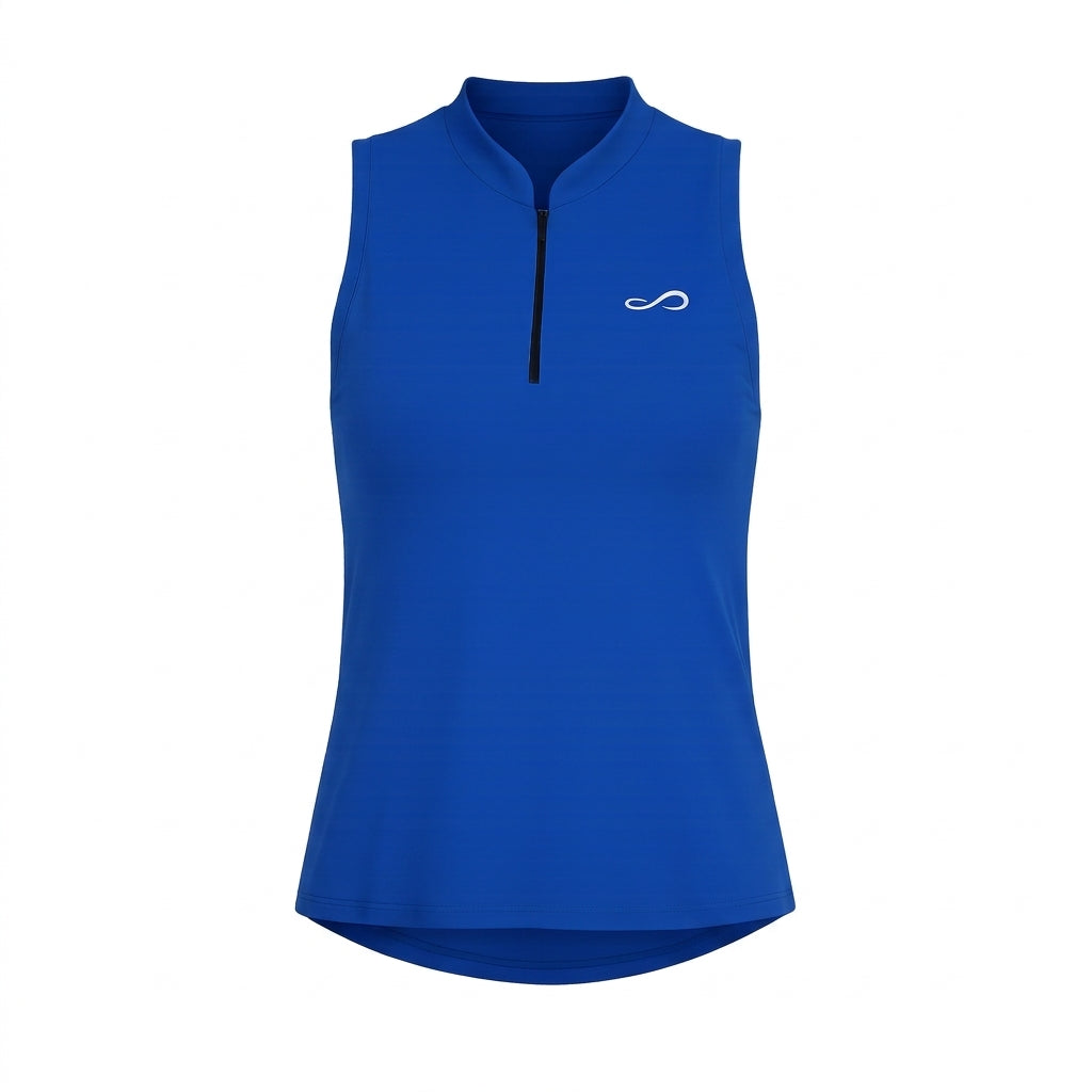 Polo deportivo Endless MX Glam azul real sin mangas con cremallera invisible y tejido transpirable para pádel y tenis.