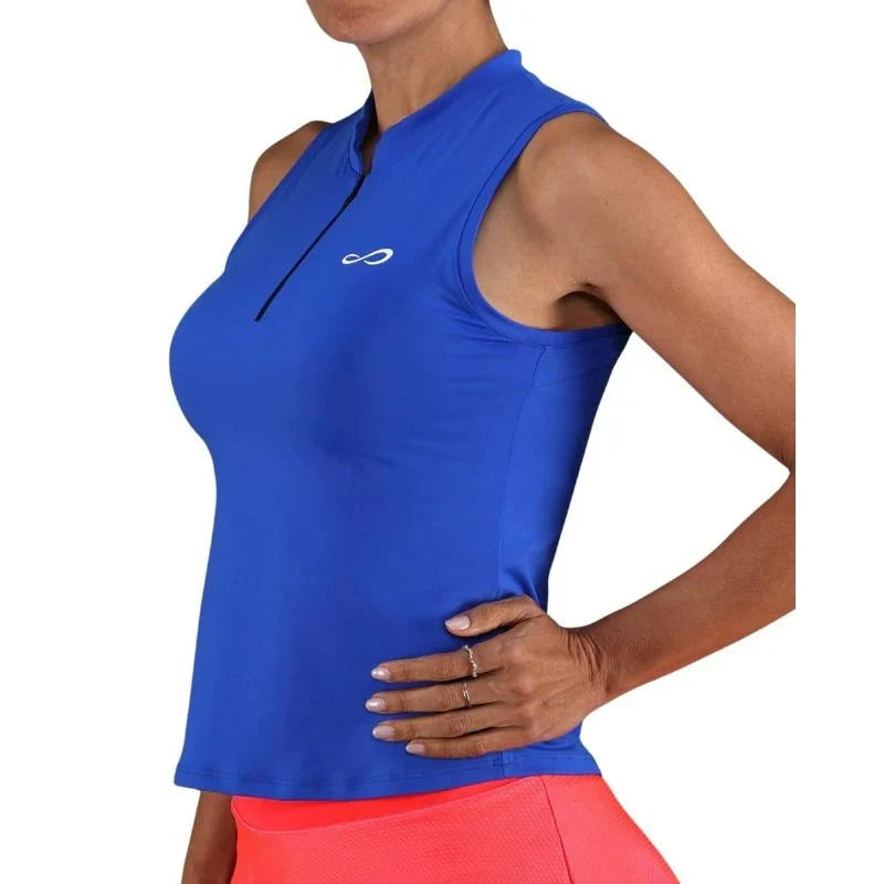 Polo deportivo Endless MX Glam en color azul royal sin mangas con cremallera invisible y tejido técnico transpirable.