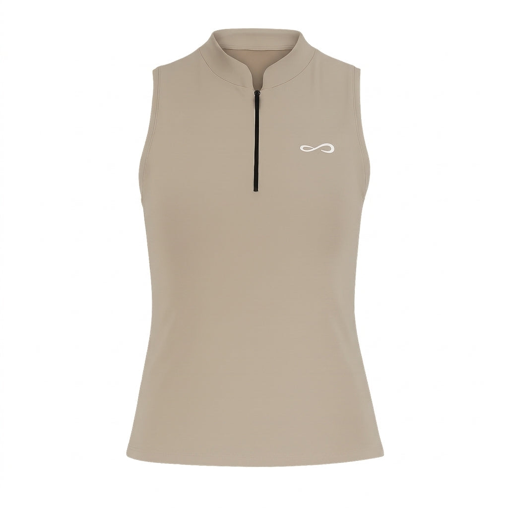 Polo deportivo Endless MX Glam Delave beige sin mangas con cremallera invisible y tejido elástico transpirable.