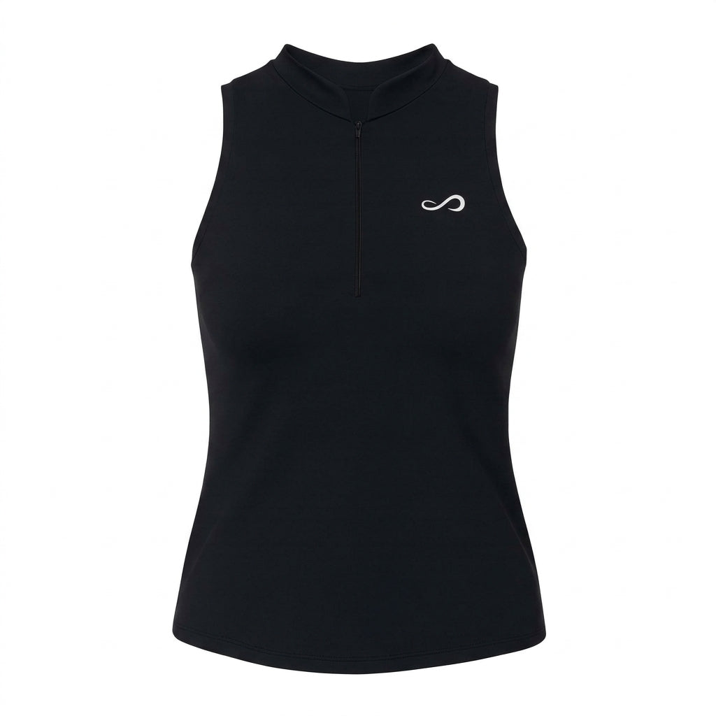 Polo deportivo Endless MX negro sin mangas con cremallera invisible, tejido elástico y transpirable para pádel y tenis.