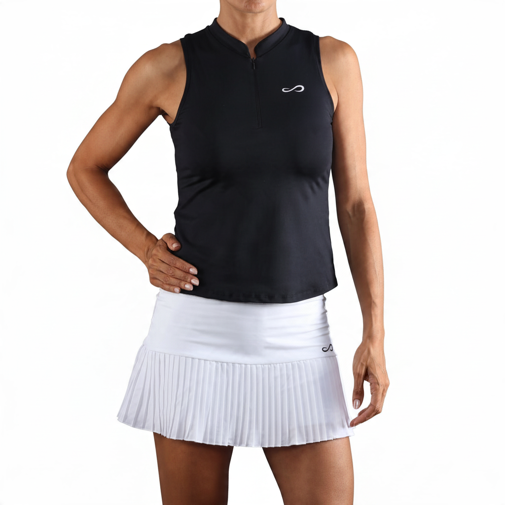 Polo deportivo Endless MX negro sin mangas con cremallera invisible y tejido elástico transpirable para pádel y tenis
