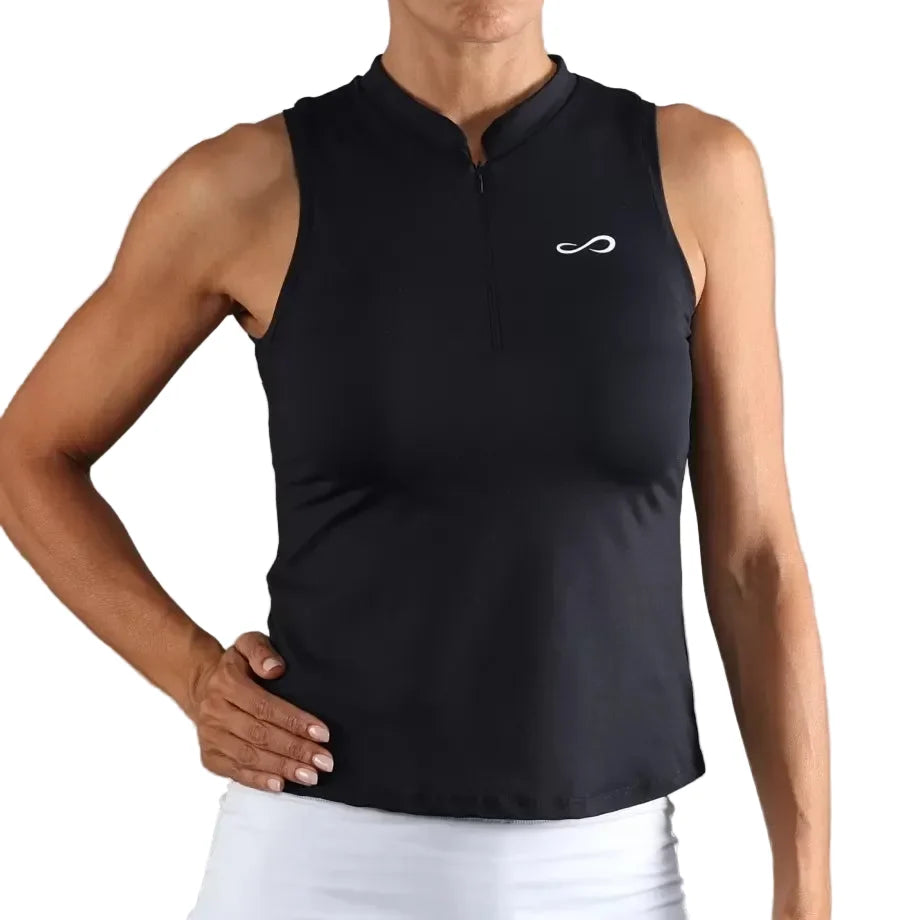 Polo deportivo Endless MX negro sin mangas con cremallera invisible, tejido elástico y transpirable para pádel y tenis.