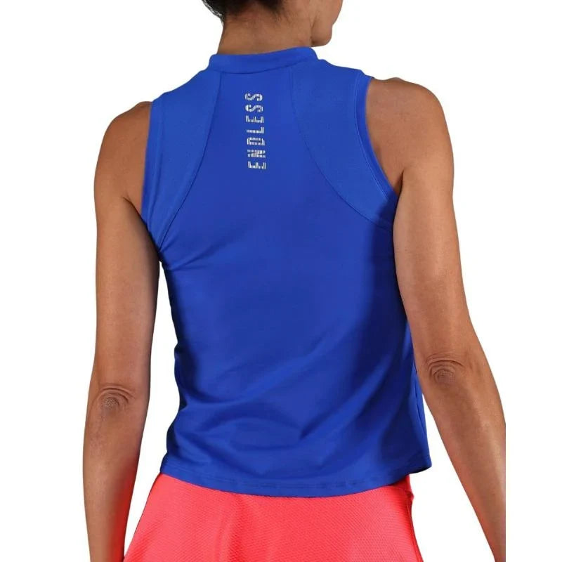 Polo deportivo Endless Glam azul real sin mangas con espalda transpirable y cremallera invisible para tenis y pádel.