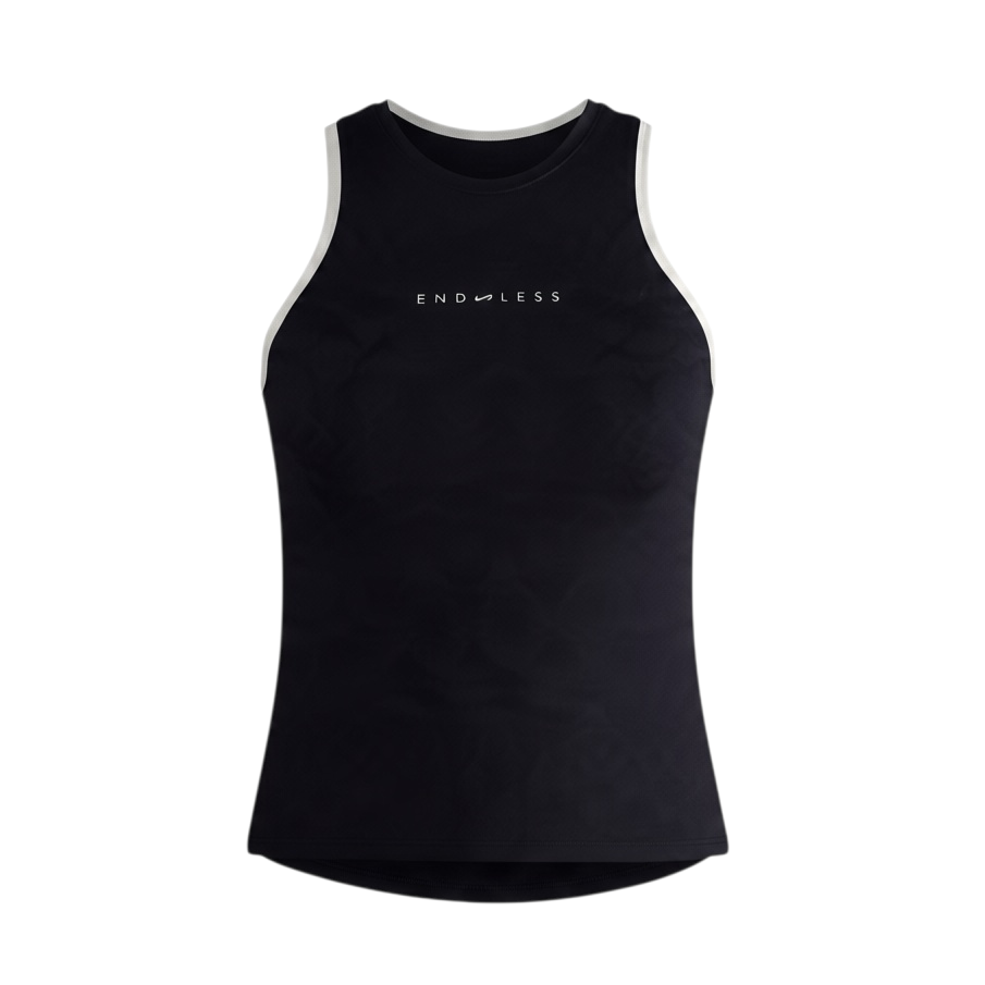 Top deportivo Endless negro sin mangas con cuello cerrado y detalles a contraste en sisas para tenis y pádel